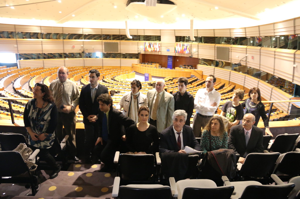 Los miembros del "Grupo Hidrógeno" en la tribuna del salón de plenos del Parlamento Europeo en Bruselas.